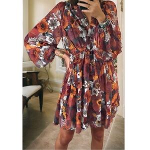 Floral Print Women's Mini Puff Sleeve Dress